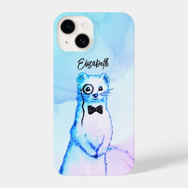 Coque iPhone White Ermine Aquarelle Art Nom de la fille (Verso)