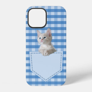 Coque iPhone 12 White Kitten poche bleu drôle illusion 3D