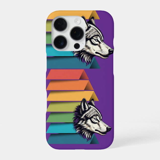 Coque iPhone Wolf Breaking Through Color Stripes – Bold Graphic (Verso)