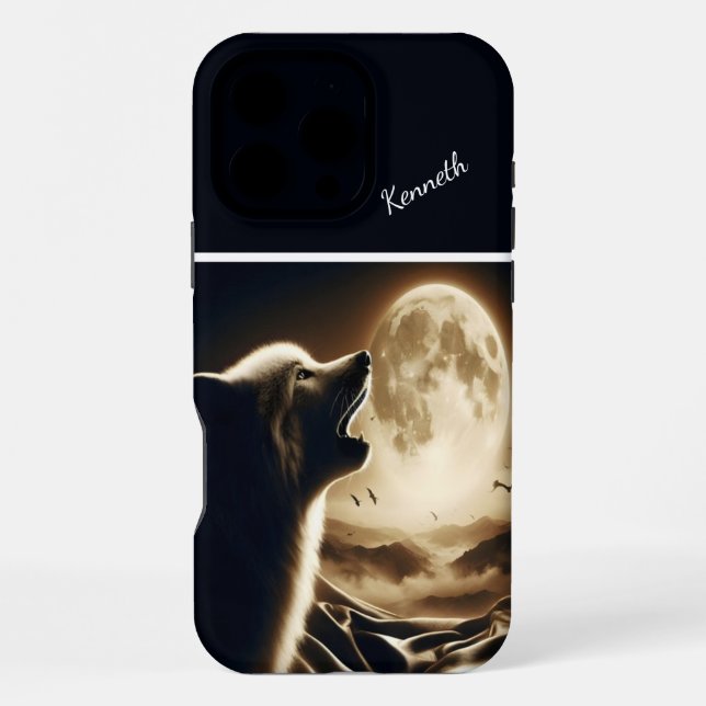 Coque iPhone Wolf Howling à la Pleine lune (Verso)