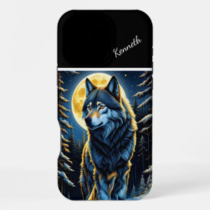 Coque iPhone 16 Pro Max Wolf Howling to Bright Moon
