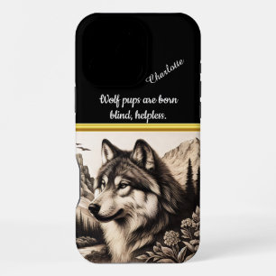 Coque iPhone 16 Pro Max Wolf regarde les montagnes et les forêts calmes
