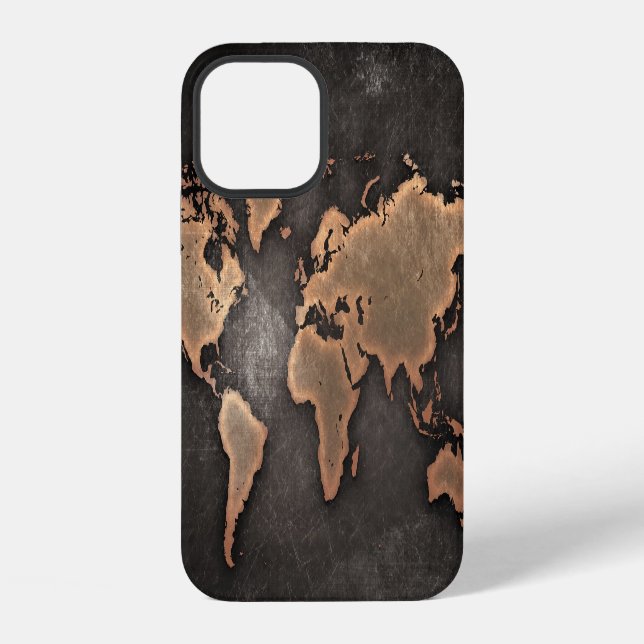 Coque iPhone World map leather geographical brown (Verso)