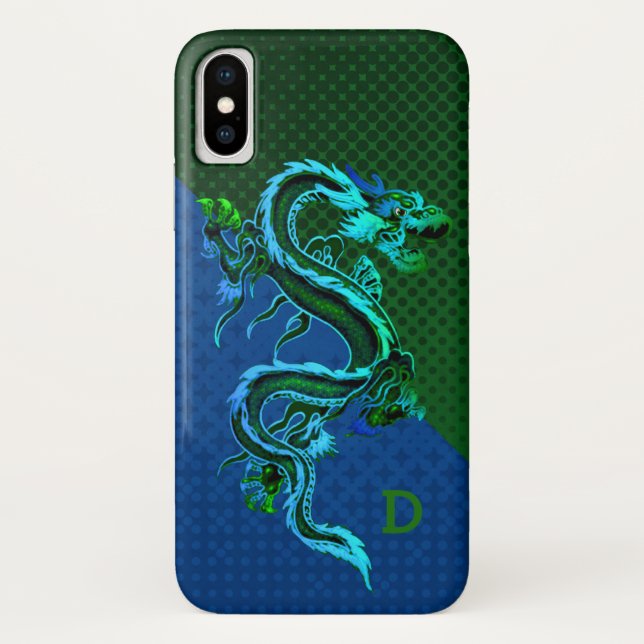 Coque iPhone X Blue and Green Dragon (Dos)