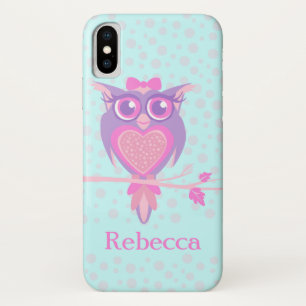 Coque iPhone X Mignonnes filles hibou violet & aqua coque iphone