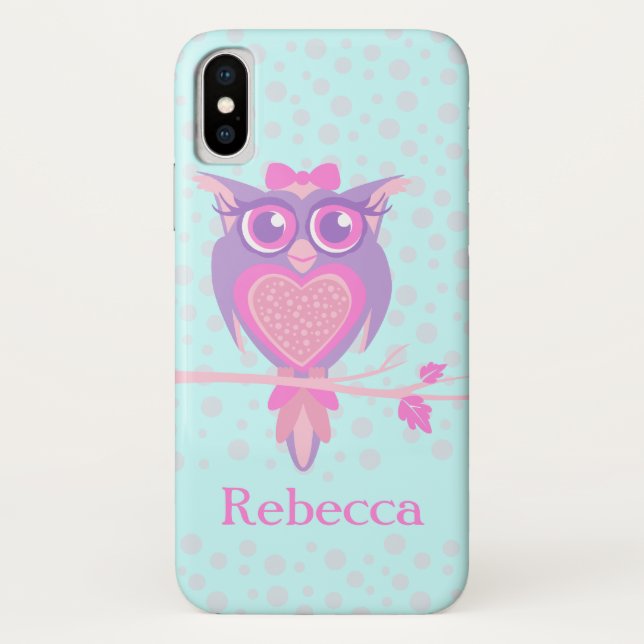 Coque iPhone X Mignonnes filles hibou violet & aqua coque iphone (Dos)