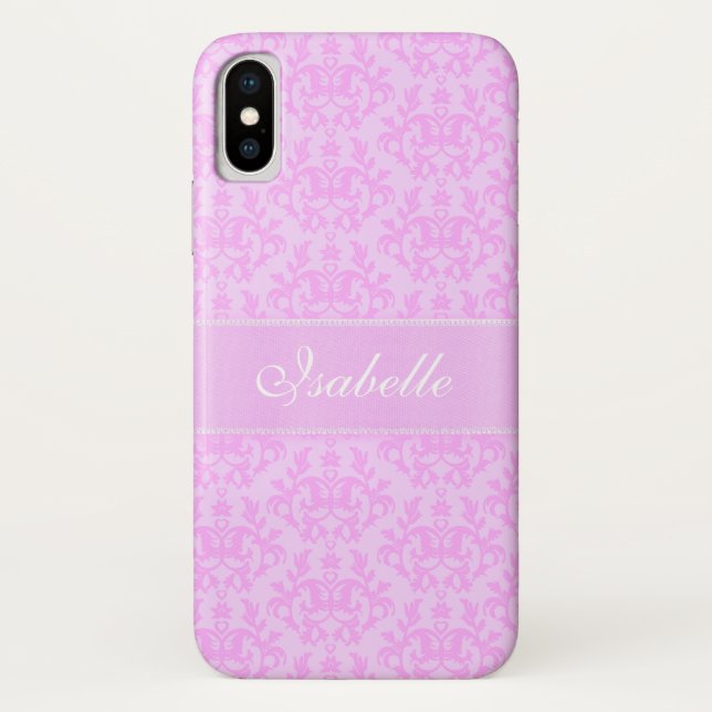 Coque iPhone X Nom personnalisé damask lilac coque iphone (Dos)