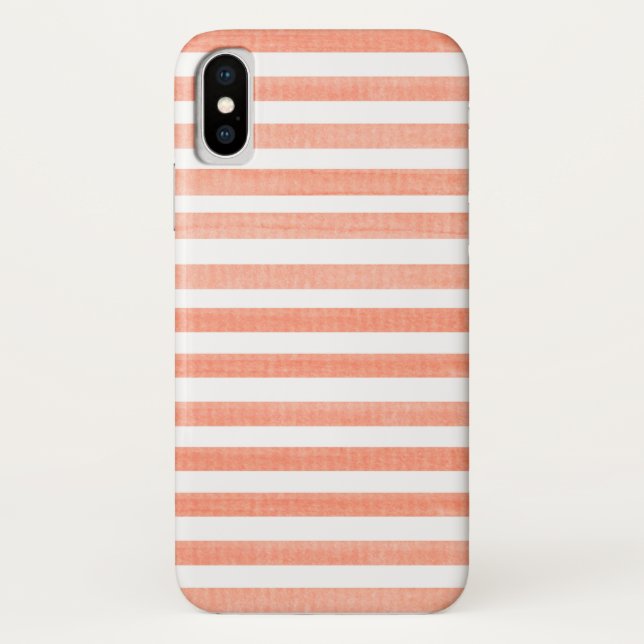 Coque iPhone X Peach et White Stripe (Dos)