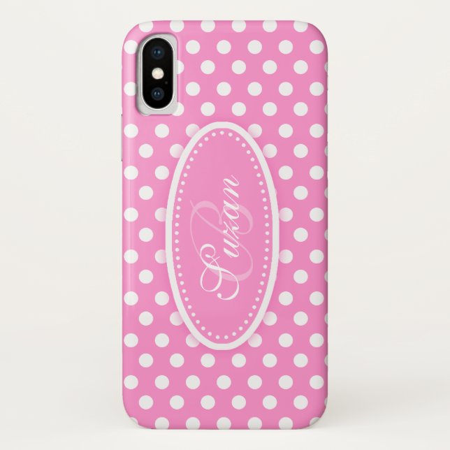 Coque iPhone X Point Polka nommé coque iphone rose pâle (Dos)