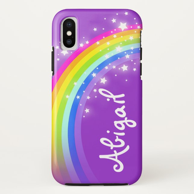 Coque iPhone X Votre nom lettre arc-en-ciel violet coque iphone (Dos)