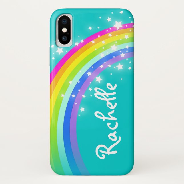 Coque iPhone X Votre nom rainbow aqua turquoise coque iphone (Dos)