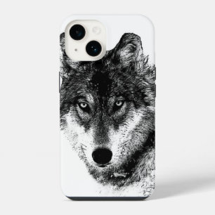 Coque Pour iPhone 14 Yeux de loup inspirants noir blanc