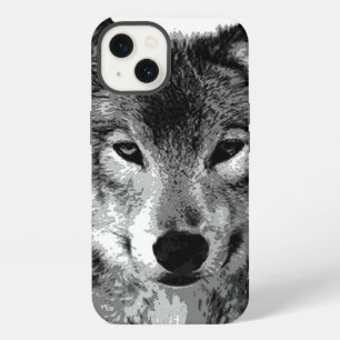 Etui iPhone 13 Yeux de loup noir et blanc