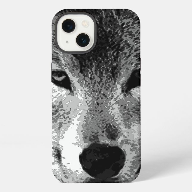 Coque iPhone Yeux de loup noir et blanc (Verso)