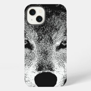 Etui iPhone 13 Yeux de loup sauvage noir et blanc