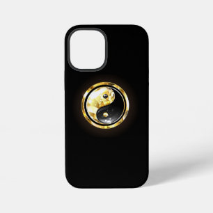Coque iPhone 12 Mini Yin Yang or en or sur fond noir