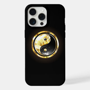 Coque iPhone 15 Pro Max Yin Yang or en or sur fond noir