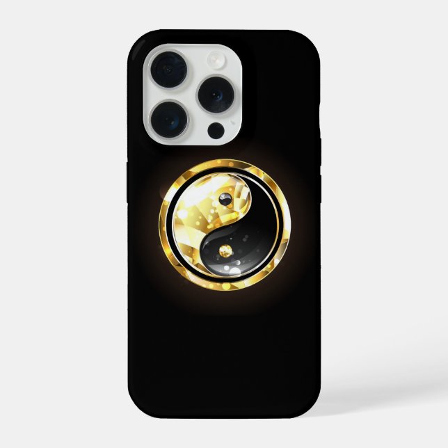 Coque iPhone Yin Yang or en or sur fond noir (Verso)