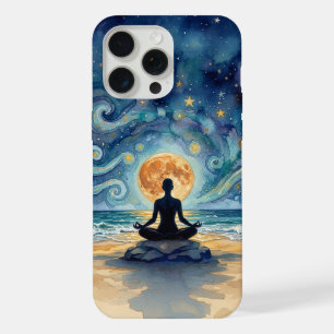 Coque iPhone 15 Pro Max Yoga Méditation Ciel Nocturne Étoilé Lune Plage Oc