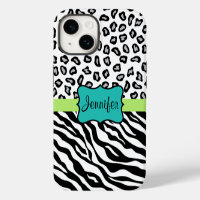 Zebra Cheetah Leopard Peau Noir Blanc Turquoise No