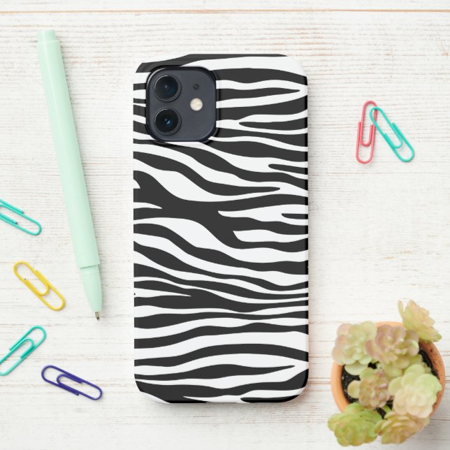 Coque iPhone Zebra Print, Zebra Stripes, Noir Et Blanc (Sur le bureau)