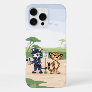 Coque iPhone 16 Pro Max zèbre et guépard de police mignons