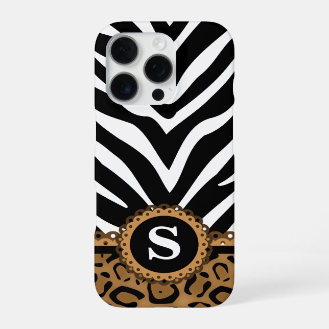 Coque iPhone Zèbre et Monogramme Empreinte de léopard (Verso)