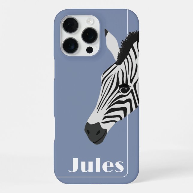 Coque iPhone Zèbre Noir Blanc Bleu ajouter Nom (Verso)