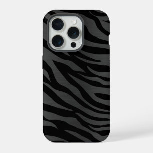 Coque iPhone 15 Pro Zèbre rayures sur gris foncé