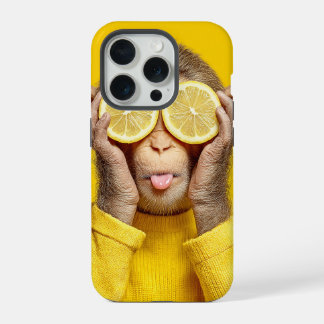 Coque iPhone 15 Pro Zesty Monkey - Singe aux yeux de citron drôle Coqu