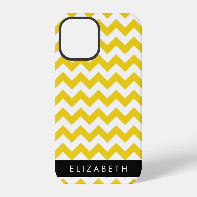 Coque iPhone Zigzag Jaune, Chevron Jaune, Votre Nom (Verso)