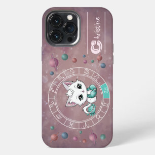 Etui iPhone 13 Pro Max Zodiac Cancer mignon Chat Roue Planète Astrologie