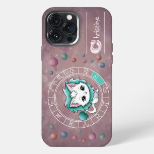 Etui iPhone 13 Pro Max Zodiac Leo Cute Chat Roue Planète Astrologie