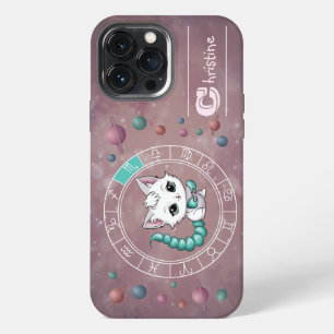 Etui iPhone 13 Pro Max Zodiac Scorpio Cute Chat Roue Planète Astrologie