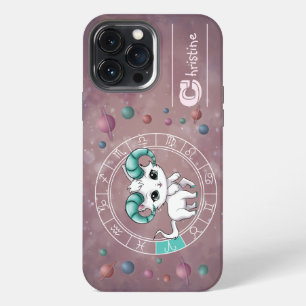 Etui iPhone 13 Pro Max Zodiaque Bélier Roue de Chat Mignonne Planète Astr