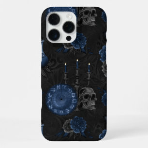 Coque iPhone 16 Pro Max Zodiaque magic   Dark Navy Blue Gothic Skull