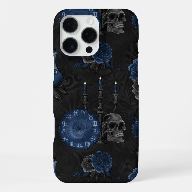 Coque iPhone Zodiaque magic | Dark Navy Blue Gothic Skull (Verso)