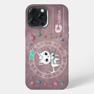 Etui iPhone 13 Pro Max Zodiaque Sagittaire Chat Mignon Roue Planète Astro