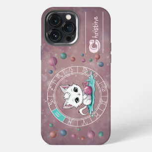 Etui iPhone 13 Pro Max Zodiaque Verseau Chat Mignon Roue Planète Astrolog