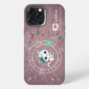Etui iPhone 13 Pro Max Zodiaque Vierge Roue de Chat Mignonne Planète Astr