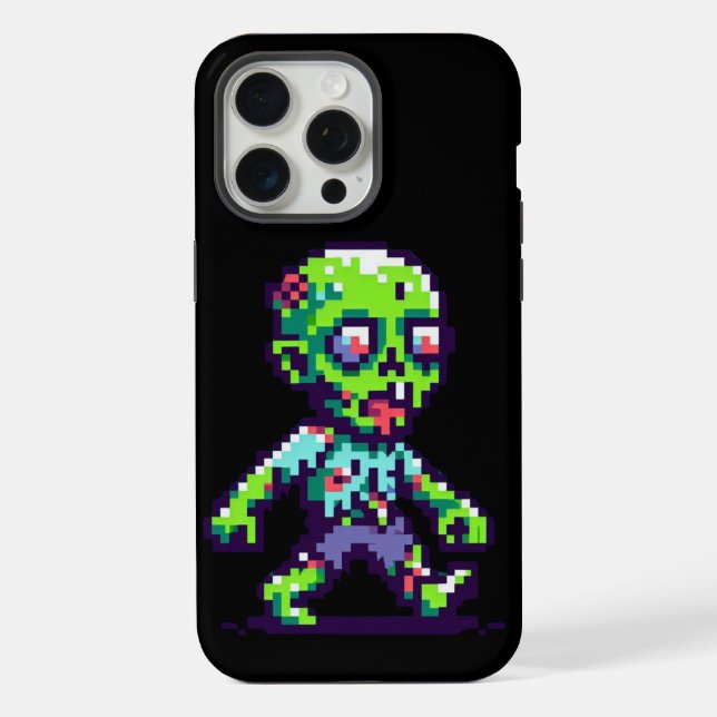 Coque iPhone zombie drôle Halloween 8 bits  (Verso)