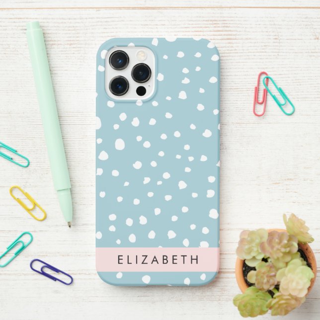 Coque iPhone Zones Dalmatiennes Bleues, Points Dalmatiens, Votr (Sur le bureau)