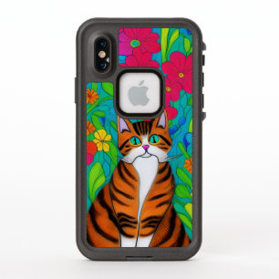 Art populaire fantaisiste chat rayé orange et noir