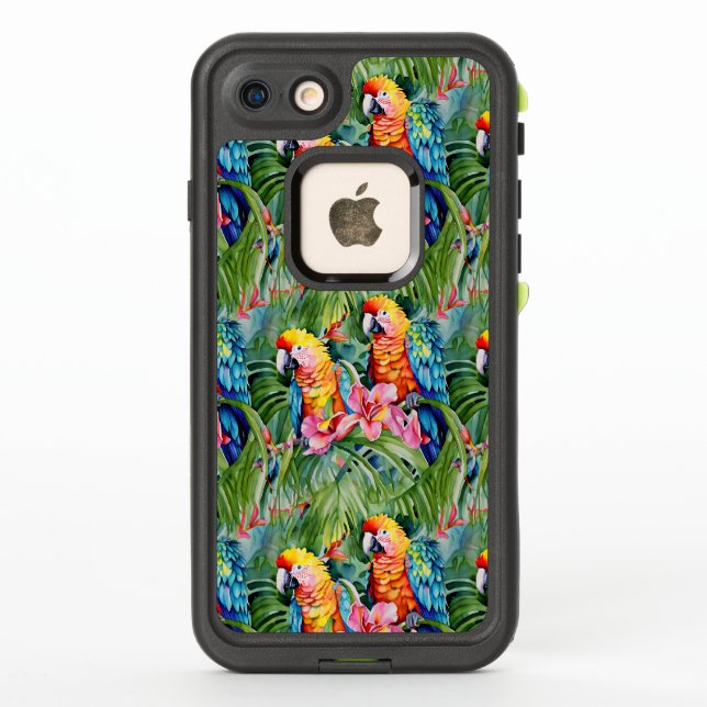 Coque LifeProof Pour iPhone Beaux perroquets colorés et fleurs tropicales (Dos)
