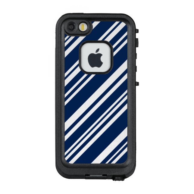Coque LifeProof Pour iPhone Bleu foncé diagonale et bandes blanches (Dos)
