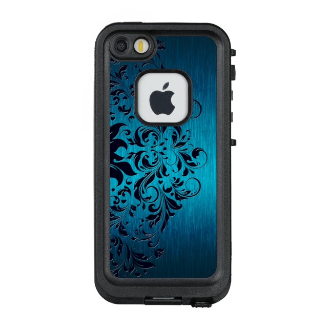 Coque LifeProof Pour iPhone Bleu métallique et bleu foncé dentelle florale (Dos)