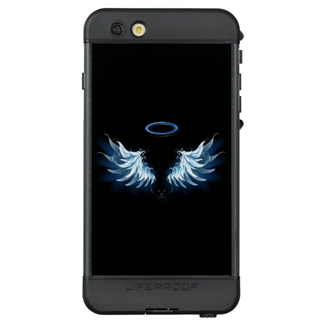 Coque LifeProof Pour iPhone Blue Glowing Angel Wings on black background (Dos)