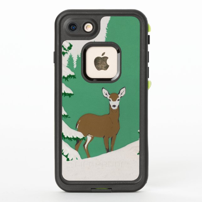 Coque LifeProof Pour iPhone Brown Doer Cerf Blanc Face Arbre Neige Mint Vert (Dos)