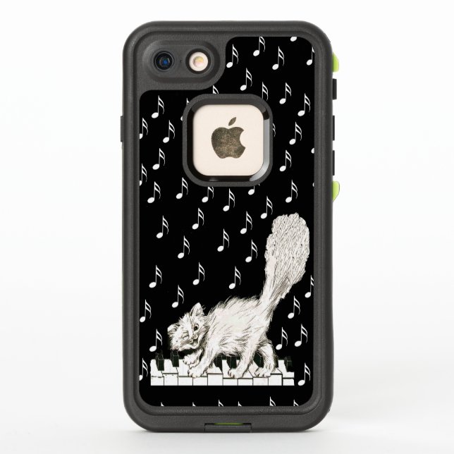 Coque LifeProof Pour iPhone Chat blanc Fluffy Tail Dancing on Piano Keys (Dos)