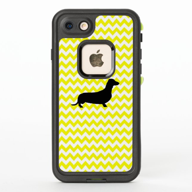 Coque LifeProof Pour iPhone Chevron jaune citron avec Dachshund (Dos)